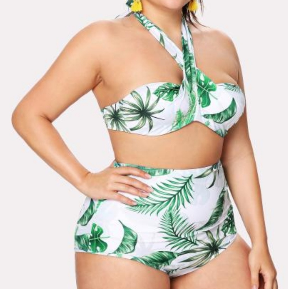 New Palm Print Halter Bikini Set - Picture 3 of 4